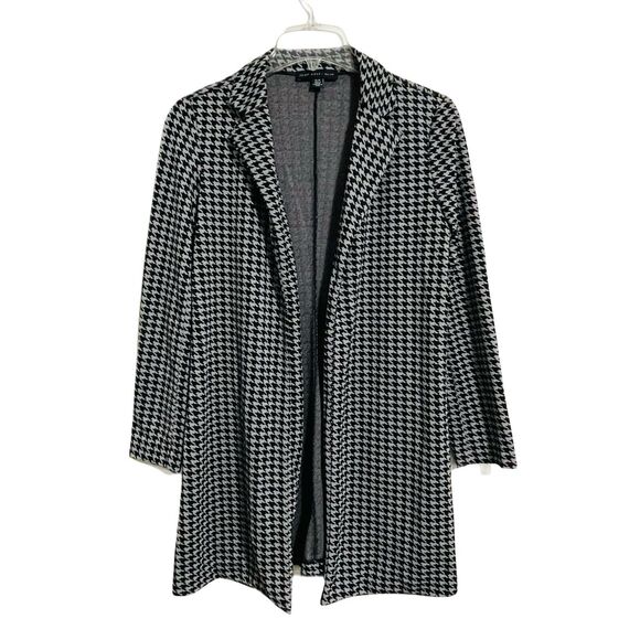 Joan Vass New York Houndstooth Blazer Size S Black Gray Longline Stretch Office - Picture 9 of 9
